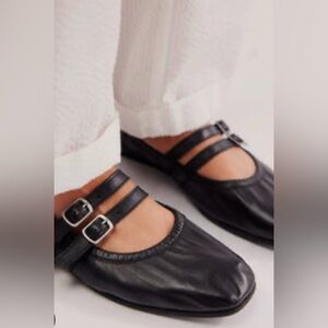 New with box! Free People Gemini Ballet Flats Black Leather Mary Jane Shoes